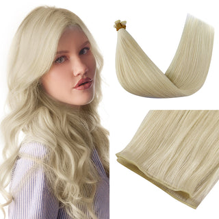 Full Shine Virgin Human Hair Genius Weft Hair Extensions 100% Virgin Human Ice Blonde #1000 Genius Hair Weft - Full Shine hybrid weft hair extensions - sew-in weft hair extensions - volume weft hair extensions - hair weave extensions - hair integration extensions - hair extension bundles