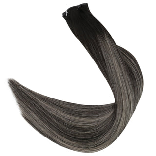 Full Shine Genius Weft Hair Extensions 100% Virgin Human Balayage Highlights (#1B/Silver/1B)-Virgin Genius Hair Weft-Full Shine