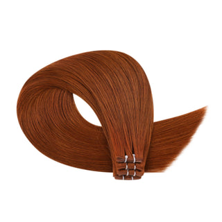 [New Color] Full Shine Virgin Invisible Genius Weft Hair Extensions Copper Red (#33)-Virgin Genius Hair Weft-Full Shine