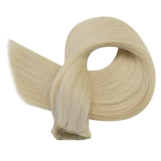 Full Shine Genius Weft Extensions 100% Virgin Human Platinum Blonde (#60)-Virgin Genius Hair Weft-Full Shine