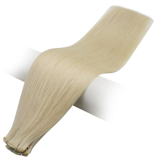 Full Shine Genius Weft Hair Extensions 100% Virgin Human Platinum Blonde #60 - Virgin Genius Hair Weft - Full Shine Sew-in Weft Hair Extensions - Full Shine Volume Weft Hair Extensions - Full Shine Hair Extensions - Platinum Blonde Hair Extensions - Human Hair Extensions