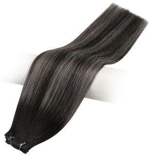 Full Shine Genius Weft Hair Extensions 100% Virgin Human Balayage Highlights (#1B/Silver/1B)-Virgin Genius Hair Weft-Full Shine