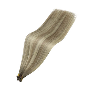 Full Shine Genius Weft Hair Extensions 100% Virgin Human Balayage Highlights (#8/8/613)-Virgin Genius Hair Weft-Full Shine