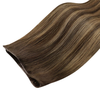 Virgin hair extensions Balayage Brown with Blonde highlight Full Shine Genius Weft Hair Extensions Virgin Human Balayage Virgin Hybrid Hair Weft