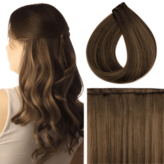 Full Shine Flat Silk Weft Virgin Sew In Human Hair Extensions Balayage (#DU)-Virgin Pu Hair Weft-Full Shine