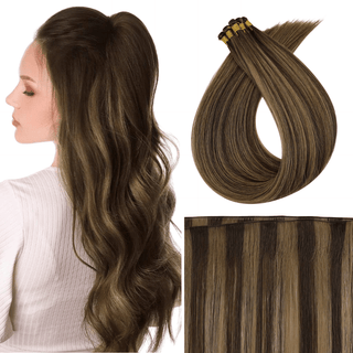 Full Shine Hand Tied Weft Hair Extensions 100% Virgin Human Balayage Highlights (#DU)-Virgin Handmade Hair Weft-Full Shine