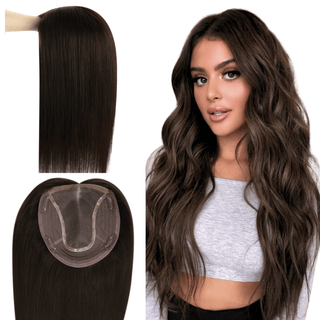 Full Shine Virgin 6*7 Inch For Women Hair Loss Real Human Hair Toppers Darkest Brown（#2）-6*7 Topper-Full Shine