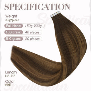 Full Shine Tape in Hair Extensions 100% Virgin Human Hair Balayage (#DU)