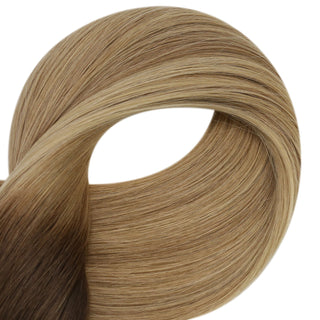 Full Shine Flat Silk Weft Virgin Sew In Human Hair Extensions Balayage(#3/8/22)