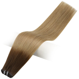 Full Shine Flat Silk Weft Virgin Sew In Human Hair Extensions Balayage(#3/8/22)