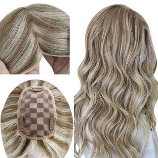 Full Shine Lace Wig Toppers 3*5 Inch Lace Base Hairpiece Highlights #P8/60